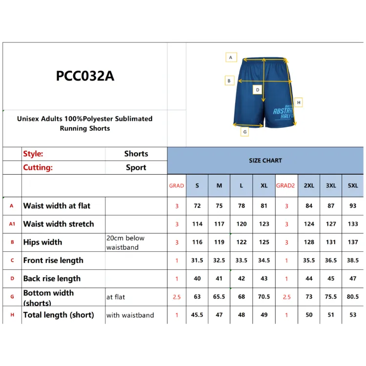 Picture of Unisex Adults 100% Polyester Sublimated Running Shorts