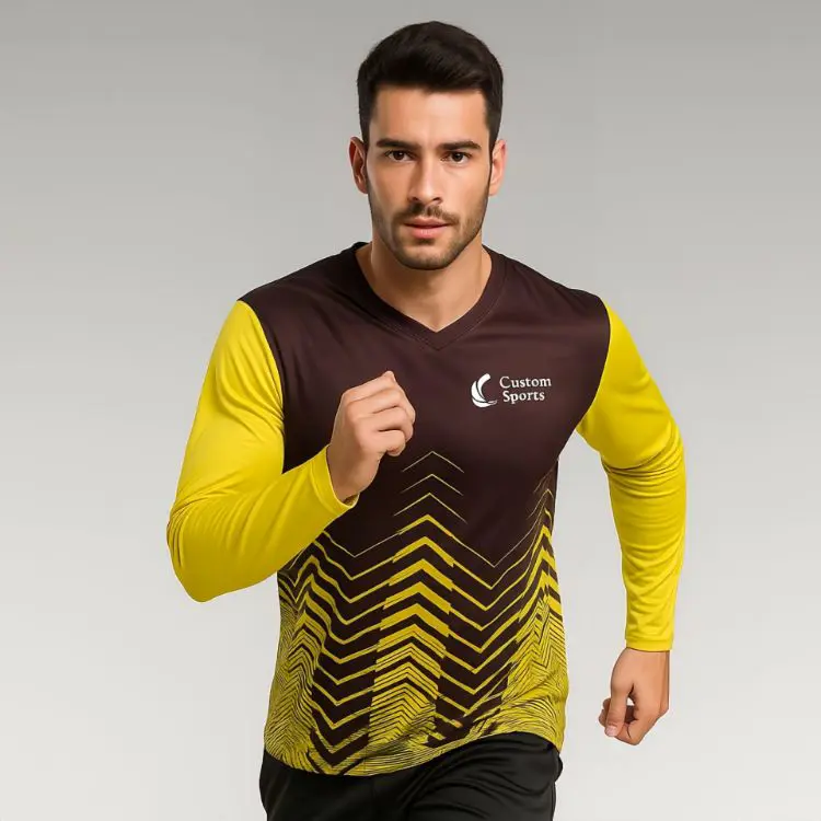 Picture of Unisex Adults 100% Polyester Micro Mesh Sublimated V-Neck Long Sleeves Shirt