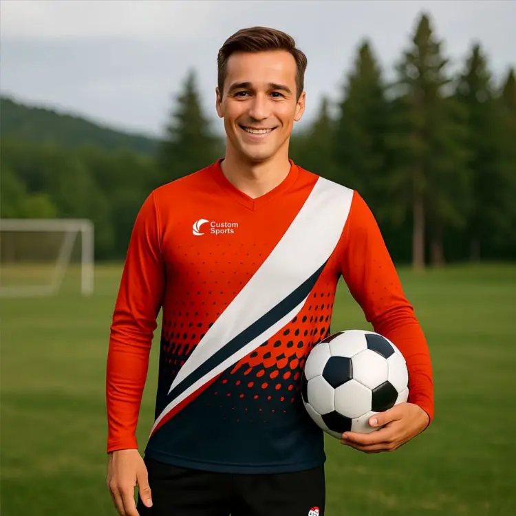 Picture of Unisex Adults 100% Polyester Micro Mesh V-Neck Long Sleeves Football Jersey