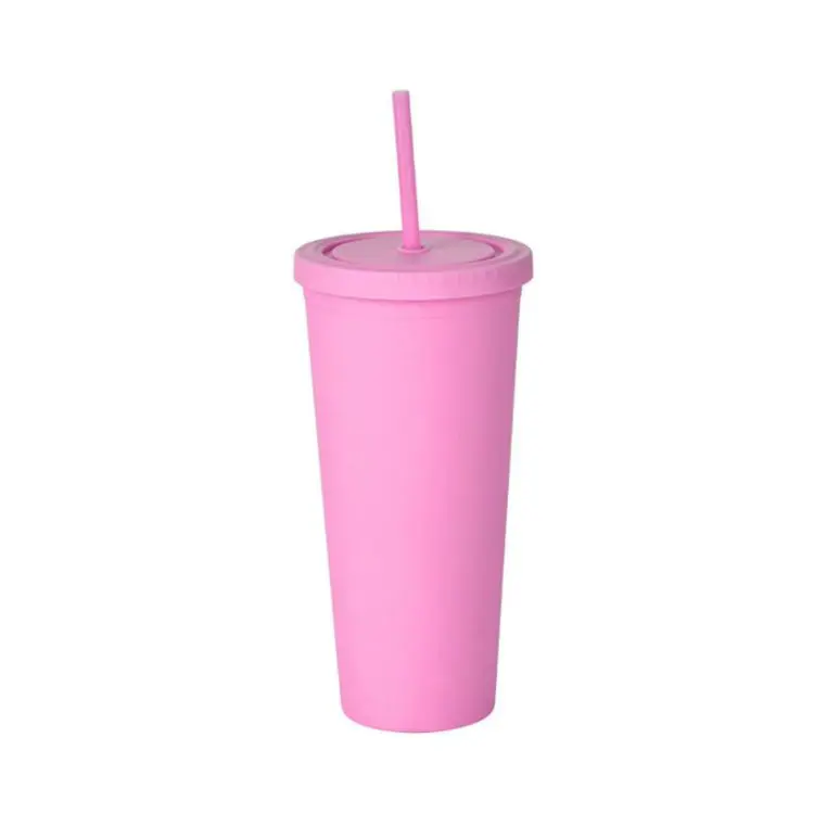Picture of 24oz Matte Plastic Cups with Lids & Straws