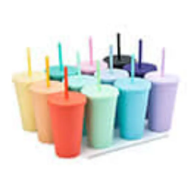Picture of 16oz Matte Plastic Cups with Lids & Straws