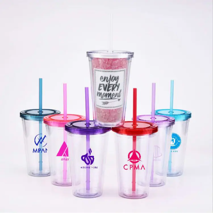 Picture of 16oz Plastic Cups with Lids & Straws