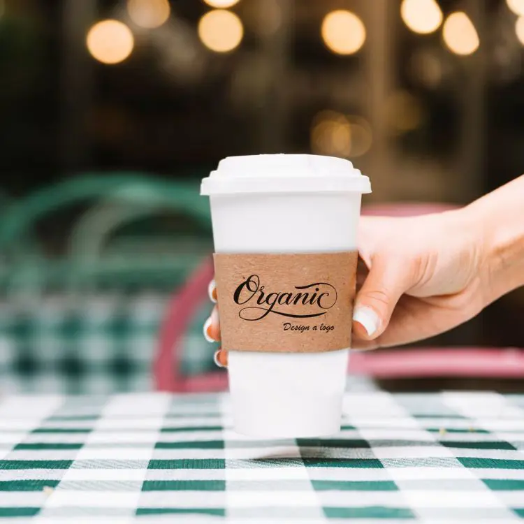 Picture of PLA Single Wall Compostable Paper Cups with Cup Sleeve