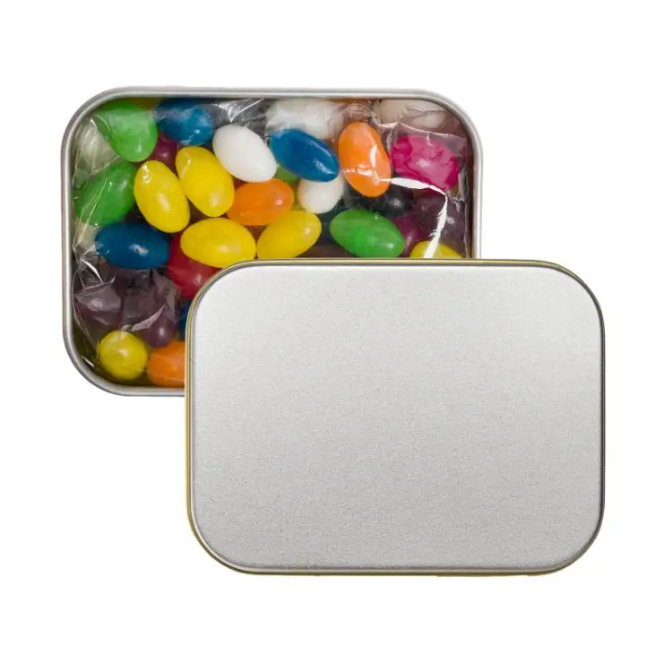 Picture of Assorted Colour Mini Jelly Beans in Silver Rectangular Tin