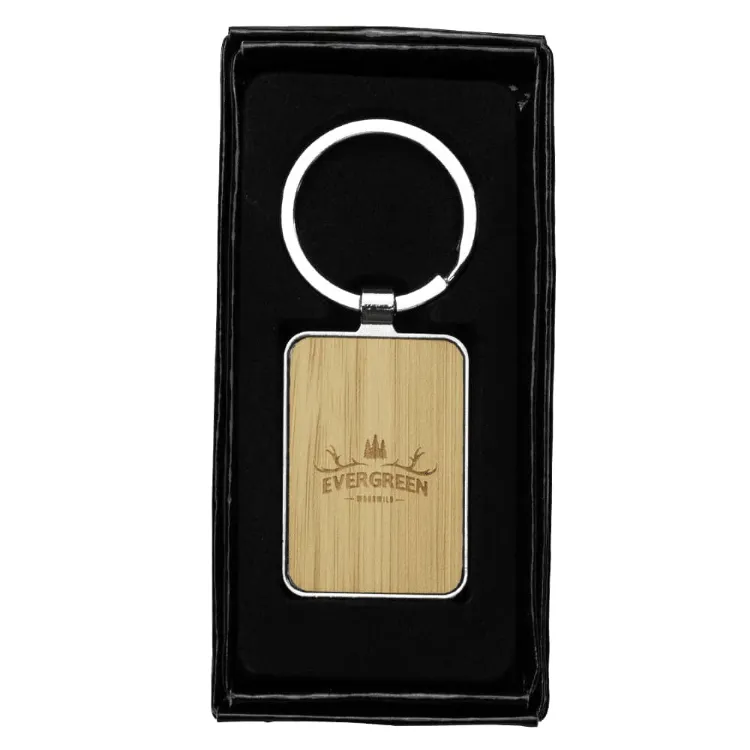 Picture of Rectangle Recycled Zinc Alloy Keyring w/ Bamboo