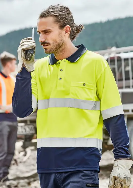 Picture of Mens Hi Vis Spliced Long Sleeve Polo - Hoop Taped