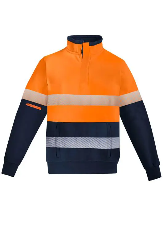 Picture of Mens Orange Flame Hi Vis 1/4 Zip Brushed Fleece Pullover - Hoop Taped