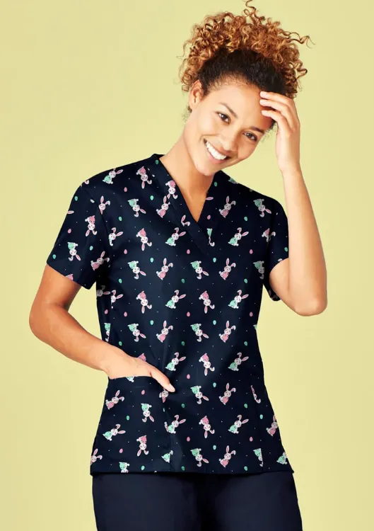 Picture of Womens Easter V-Neck Short Sleeve Scrub Top