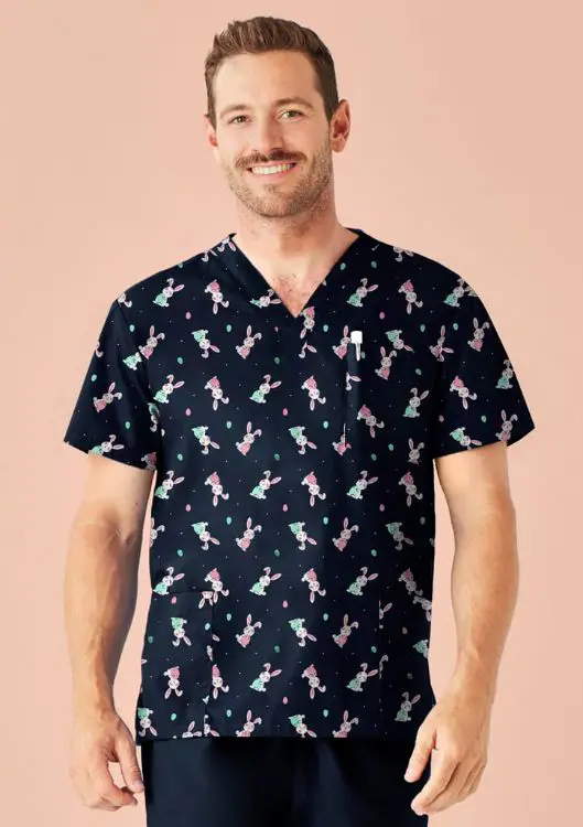 Picture of Mens Easter V-Neck Short Sleeve Scrub Top