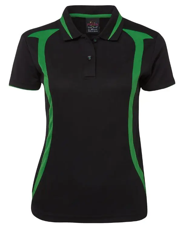 Picture of PODIUM LADIES SWIRL POLO BLACK/PEA GREEN -