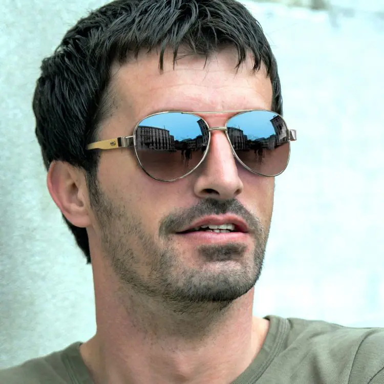 Picture of Aviator Mirror Lens Sunglasses - Bamboo