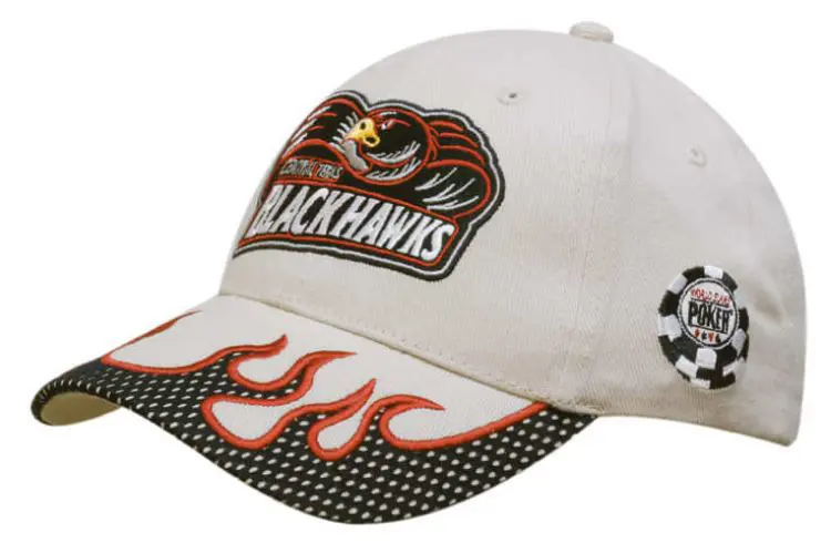 Picture of Brushed Heavy Cotton Cap with Mesh Peak Trim & Flame Embroidery