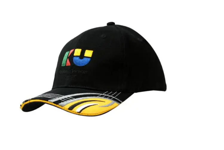 Picture of Brushed Heavy Cotton Cap with Sandwich Trim and Fabric Inserts & Embroidery Design on Peak