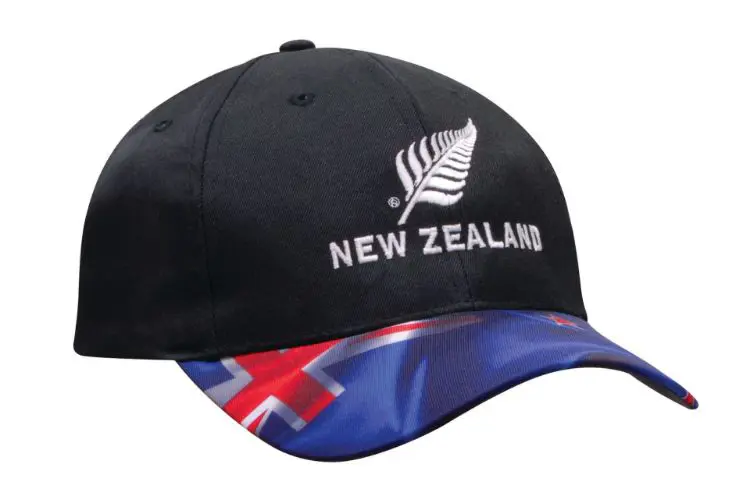 Picture of Breathable oly Twill Cap with Waving NZ Flag Peak